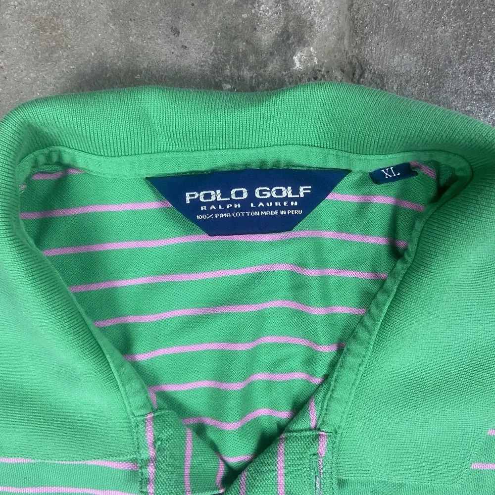 Polo Golf‎ Ralph Lauren Polo Shirt Size XL Green Pink Striped Embroidered Logo